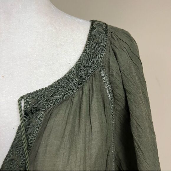 J jill olive green boho flare sleeve cotton top. Size M/L - Picture 5 of 9